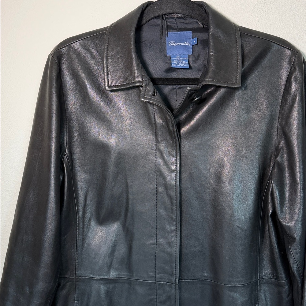 Faconnable Lambskin Leather Button Up Jacket Gothic Whimsical Grunge Office - Picture 3 of 9
